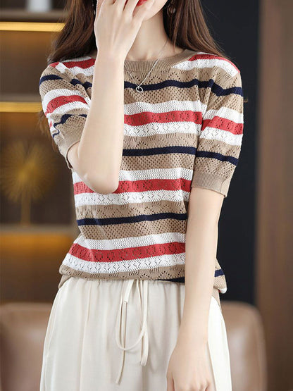 Bella Elegant Crew Neck Hollowed Knitted Sweater