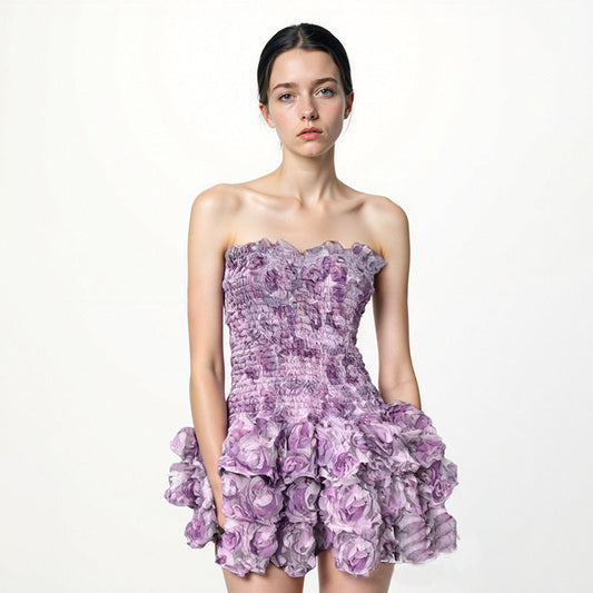 3D Floral Strapless Bodycon Mini Dress Summer Sexy Fashion