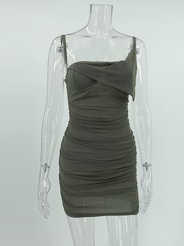 Oblique Shoulder Corset Sheath Dress