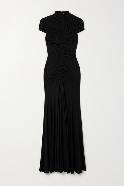 Corake Black Mesh Pleated Maxi Dress