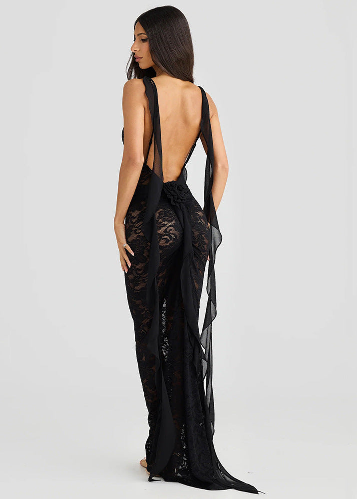 Verona - Sheer Lace Backless Maxi Dress