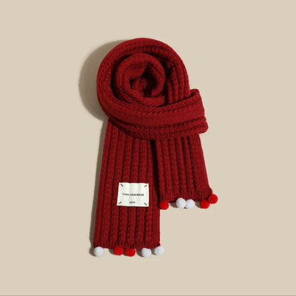 Solid Pompom Knit Scarf