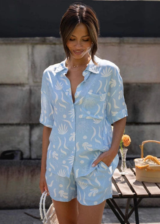 Azure Tropic - Light Blue Palm Print Co-Ord Set