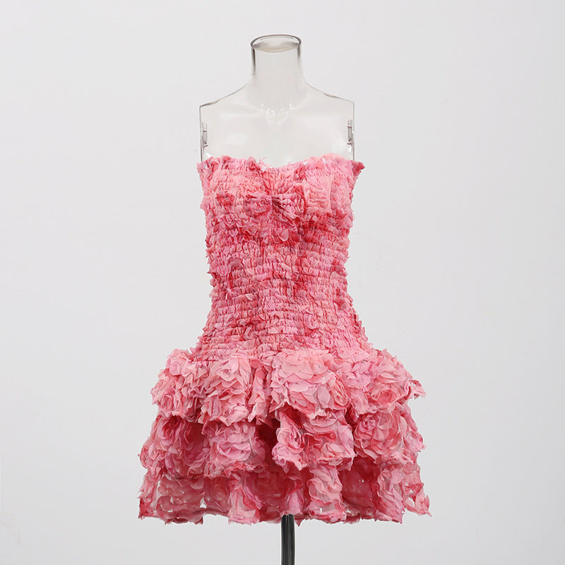 3D Floral Strapless Bodycon Mini Dress Summer Sexy Fashion