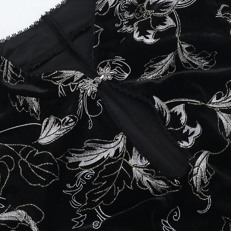 Cap sleeve flower pattern velvet button maxi dress