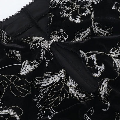 Cap sleeve flower pattern velvet button maxi dress