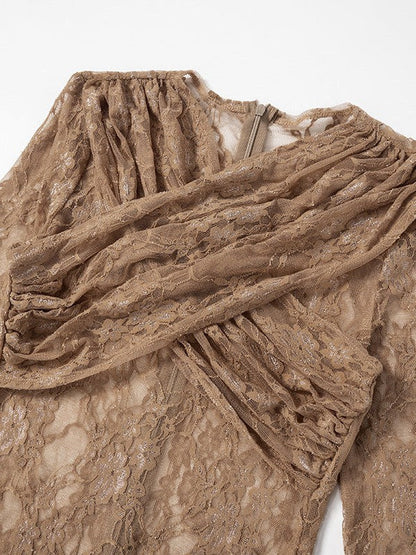 Crew Neck Patchwork Lace See Dress