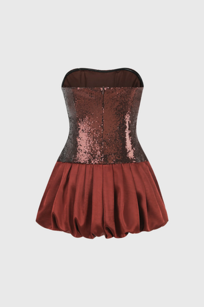 Orianthe Brown Strapless Sequinned Mini Dress