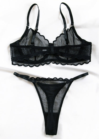 Midnight Mesh - Underwire Lingerie Set with Scalloped Lace Trim