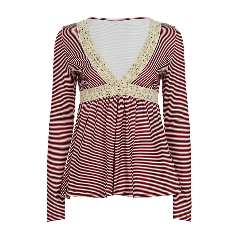 Haley Red Striped Lace Top