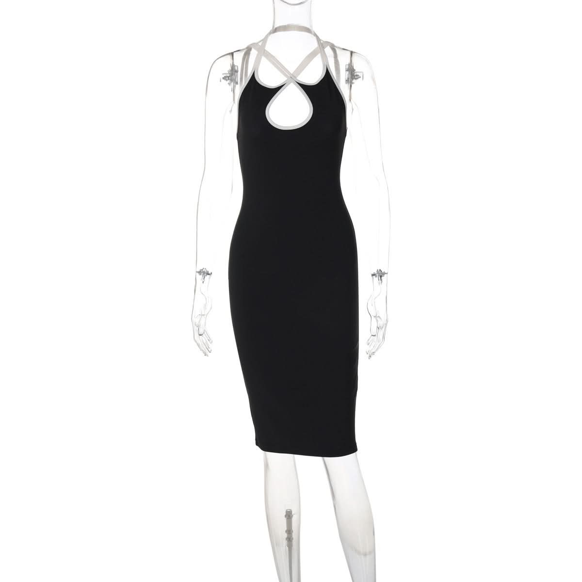 Cross front halter hollow out backless cut out midi dress