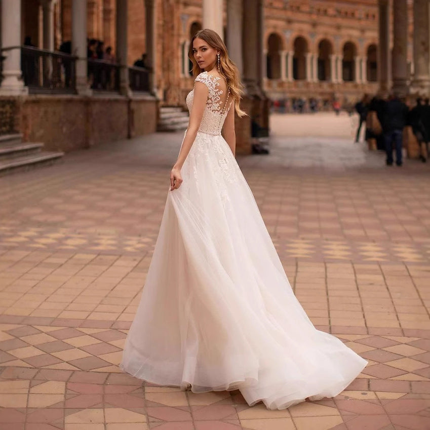 Halter Backless Sheer Tulle Wedding Dress