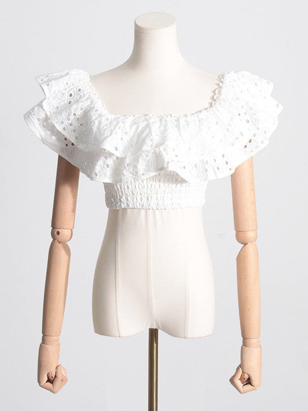 Embroidered Ruffle Crop Top & Short Skirt Coord Set