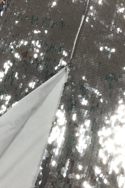 Zeitd Silver Sequin Backless Maxi Dress
