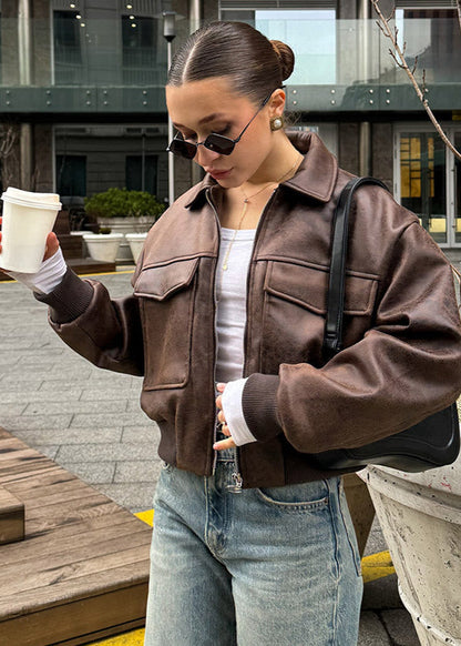 Rustlane - Distressed Faux Leather Zip Jacket