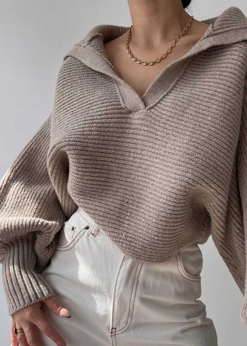 Oversized Ribbed Knit Collared Sweater