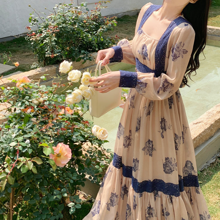 Elegant Faded Rose Long Sleeve Dress