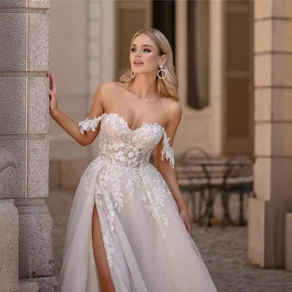 White Sheer Back Lace Mermaid Wedding Dress