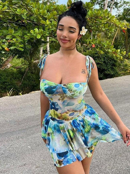 Floral Print Lace up Dress