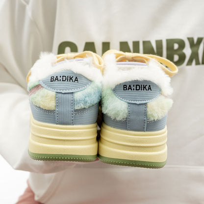 Women's Pink Platform Sneakers With Fleece Lining