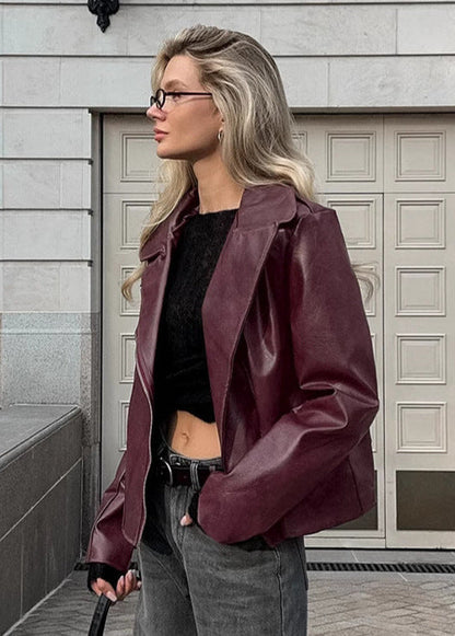 Bordeaux Faux Leather Moto Jacket