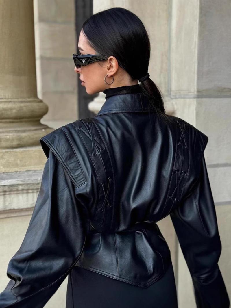 Ravena - Lace-Up Faux Leather Blazer