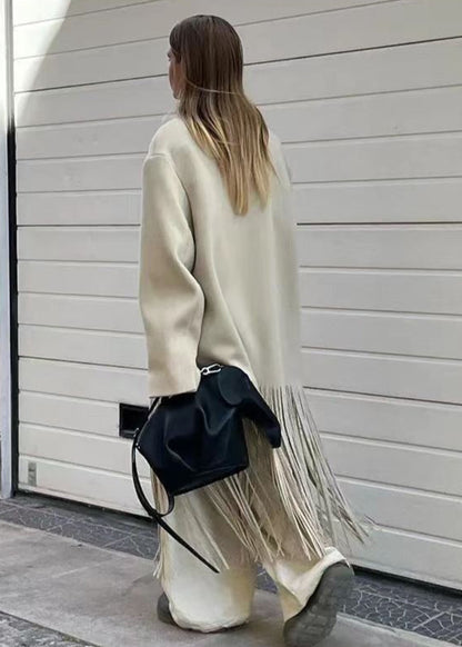 Fringe-Detail Wool Coat