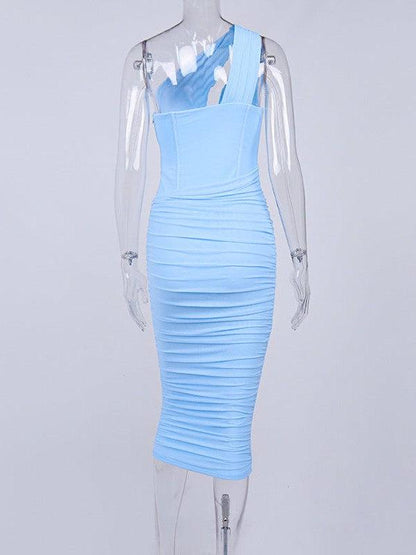 One Shoulder Mesh Hollow Out Dress