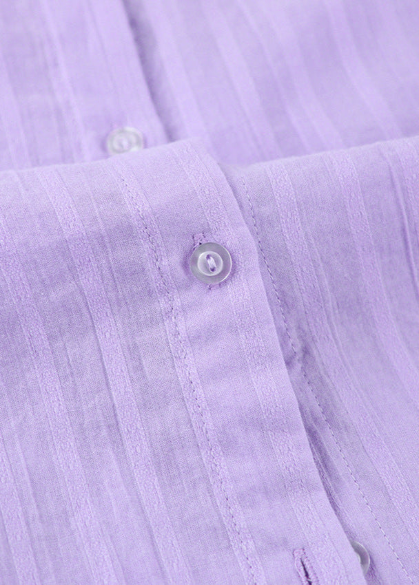 Lilac Drift - Striped Cotton Shirt and Shorts Set