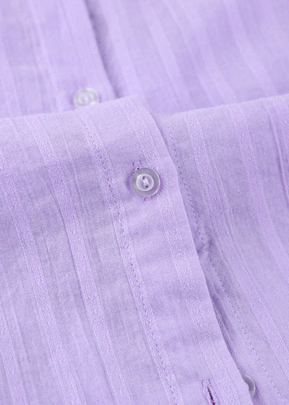 Lilac Drift - Striped Cotton Shirt and Shorts Set