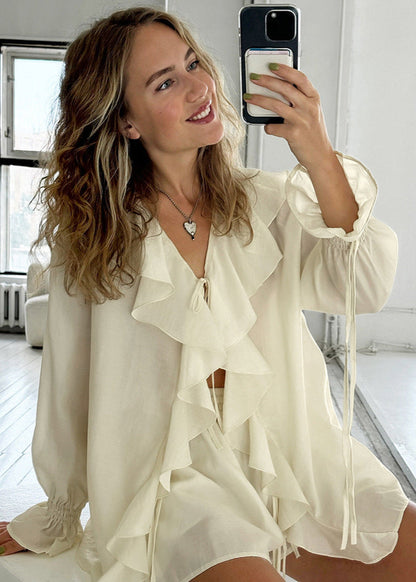 Ruffle Charm - Flowy Two-Piece Set with Statement Details