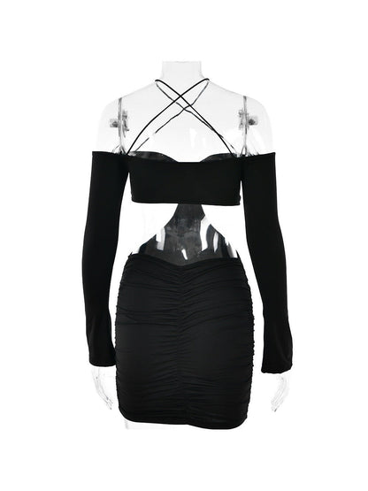 Lace Up Halter Neck Backless Sheath Dress