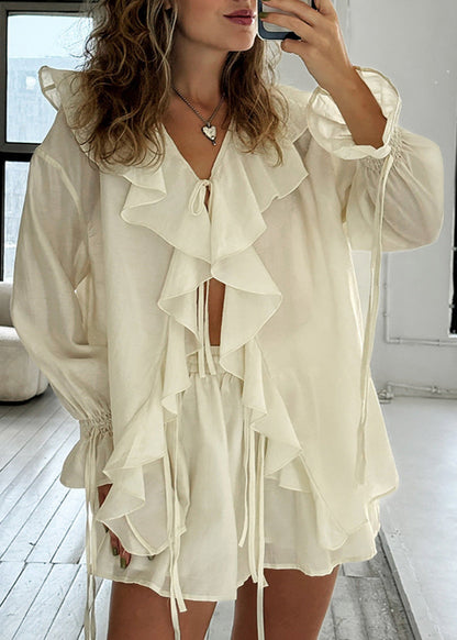 Ruffle Charm - Flowy Two-Piece Set with Statement Details