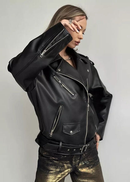 Oversized Faux Leather Biker Jacket