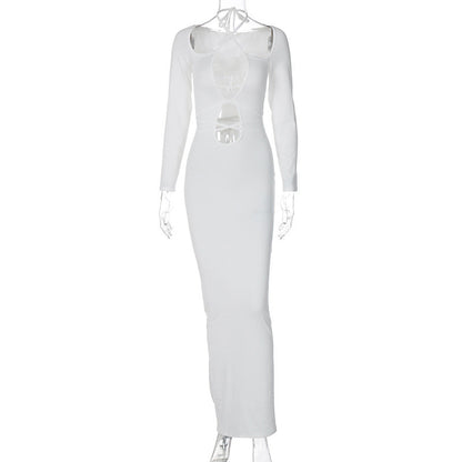 Halter Neck Lace-Up Cutout Long Sleeve Bodycon Maxi Dress