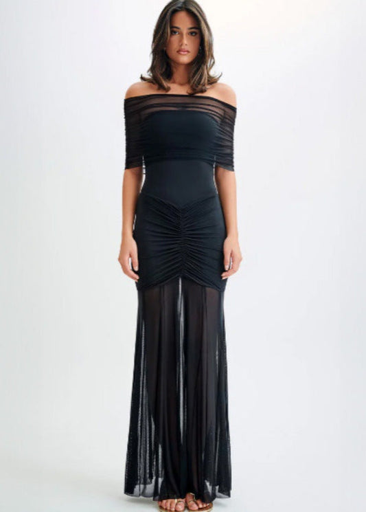 Noir Enchanté - Sheer Off-Shoulder Gown