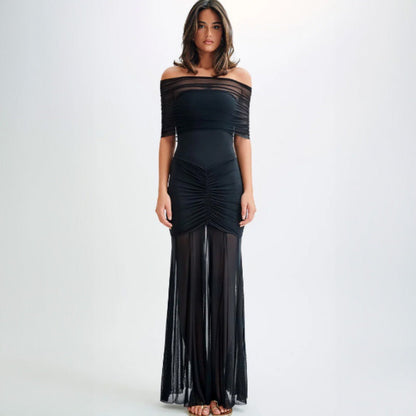 Tube Top Pleated Mesh Slim Fit Patchwork Dress Two Piece Set