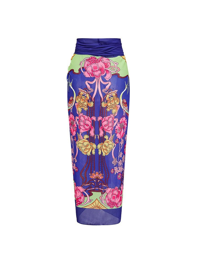 European French Retro Ruffle Swimsuit & Skirt Coord Set