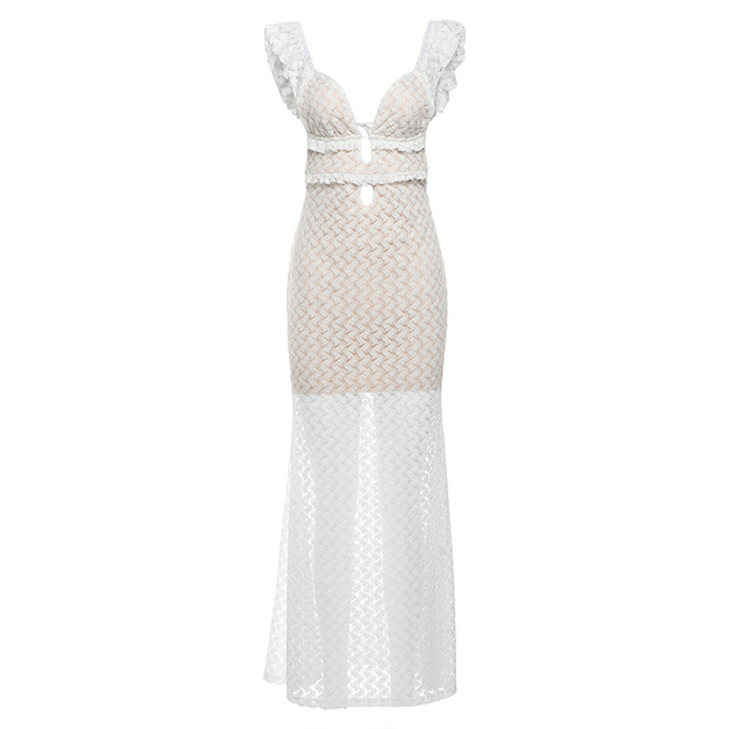 V neck Backless Lace up Cutout Slim Fit