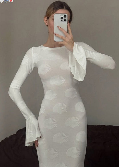 Shellwave - Open Back Maxi Dress with Bell Sleeves