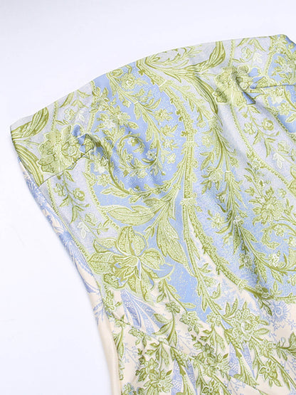 Botanical Floral Strapless Ruffle Slit Column Maxi Dress