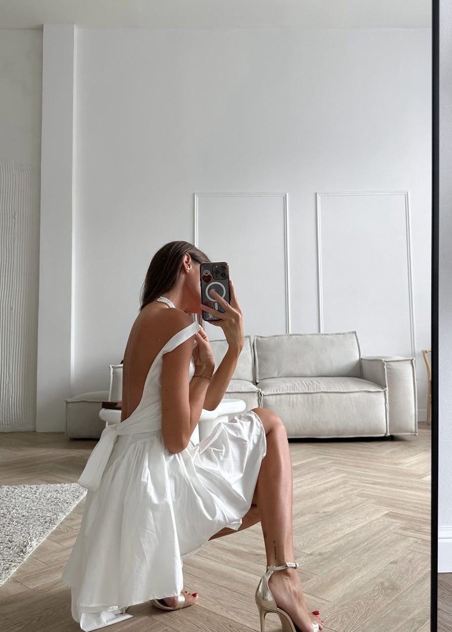 White Ribbon-Back Mini Dress