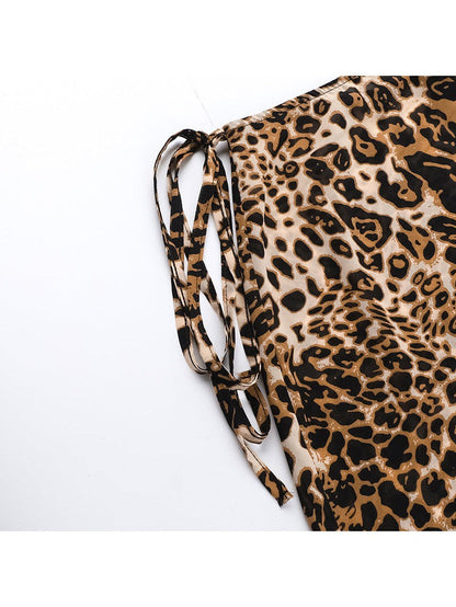 Leopard Print Tube Top Mid Length Skirt Coord Set