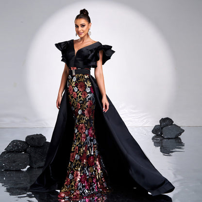 Sleeveless V-Neck Sequin Mermaid Gown Formal Dress