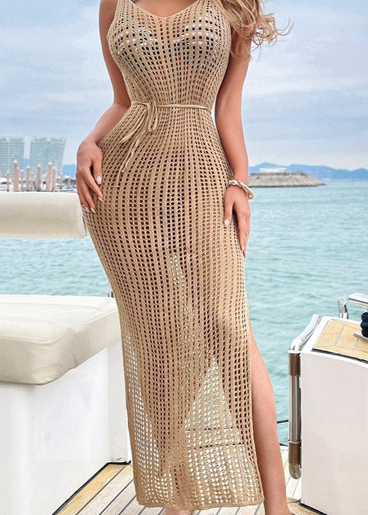 Marina Luxe - Open-Knit Belted Midi Cover-Up
