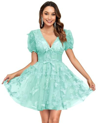 Floral V-Neck Short Wedding Dress