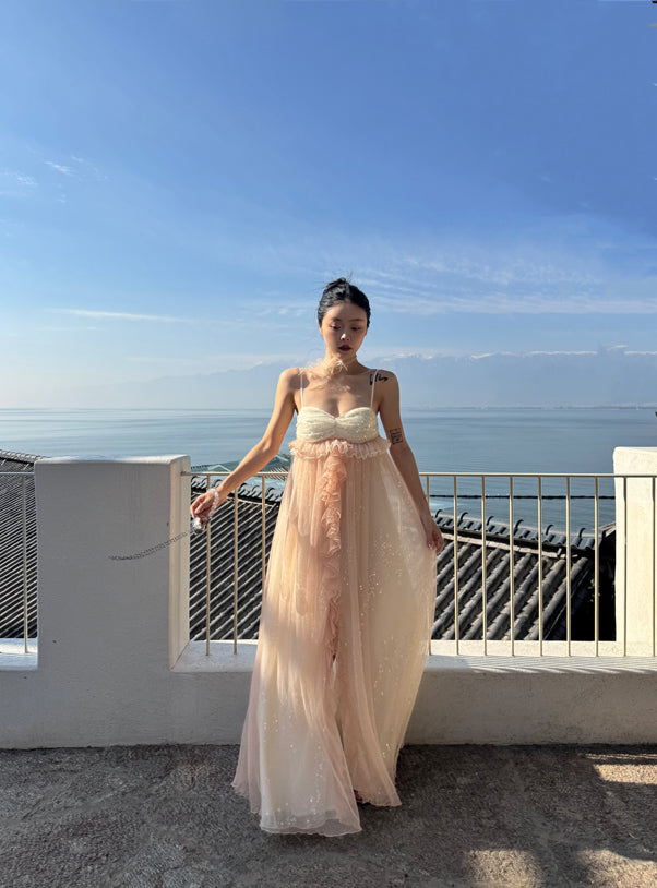 Glimmering Tulle Fairycore Sequin Maxi Dress Dreamy Resort Gown