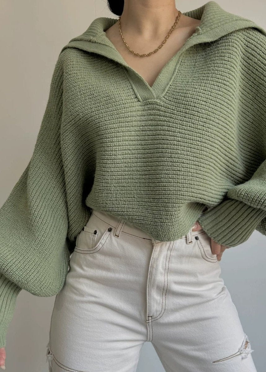 Minimalist Ribbed Collared Knit Sweater
