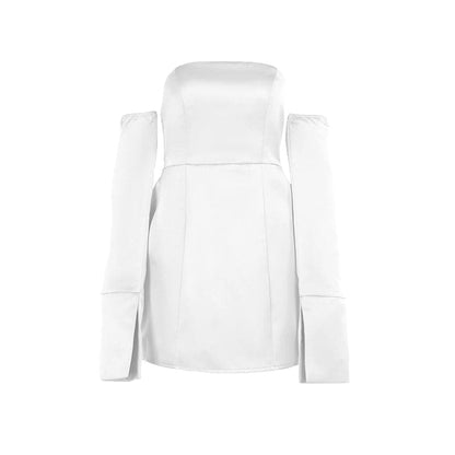 Long sleeve off shoulder ruched backless mini dress
