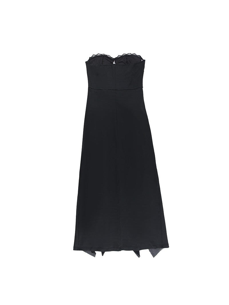 Black Lace Tube Top Stitching Dress